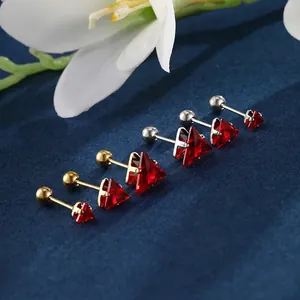 Triangle Stud Earrings Stainless Steel Artificial Gemstone Screw Ball Back Minimalist Geometric Piercing Jewelry For Women