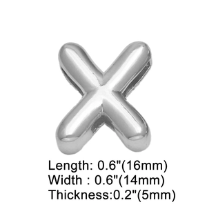 Polished silver letter X charm with dimensions length 16mm width 14mm thickness 5mm