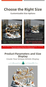 Detail of 3D Merry Christmas window sticker with golden letters and festive elements