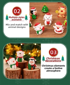 Miniature Christmas resin figurines showing Santa, reindeer and snowman decorations