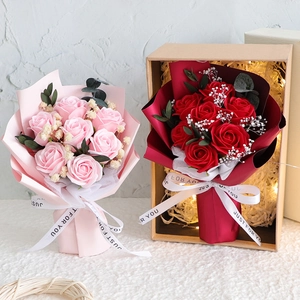 Soap Rose Flower Bouquet Artificial Floral In Gift Box For Birthday Valentines Day Mother Day Romantic Handmade Home Decor