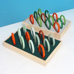 Solid wood jewelry display tray with velvet lining for bracelets and bangles