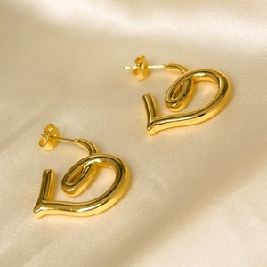 18K Gold Plated Stainless Steel Earrings Geometric Heart Shell Artificial Pearl Waterproof Hypoallergenic Vintage Jewelry For Women