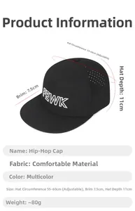 Size chart showing adjustable 55-60cm circumference and 7.5cm brim for the hip hop cap
