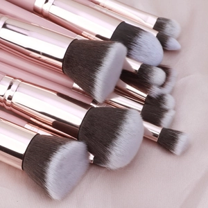 12pcs pink and rose gold makeup brush set with soft synthetic bristles for professional use