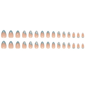 Unghie finte a mandorla semplici con punte French blu e accenti di glitter argento