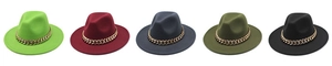 Detailed comparison of five wool fedora hats with bold gold chain link bands