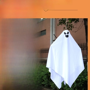Detail showing hanging ghost decoration with top rope for trees and yard outdoor parties