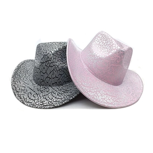 Silver and pink sequins laser western cowboy hats with textured metallic finish for party