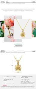 Detail of 8mm rose-cut zircon pendant with S925 silver 10K gold plated chain necklace