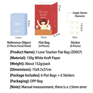 Teachers Day gift bags set with 6 red paper bags and Thank You seal stickers