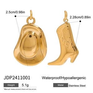 Waterproof gold stainless steel cowboy hat and boot pendant necklaces for women