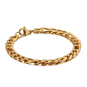 Polished two-tone gold and silver Cuban link stainless steel bracelet with lobster clasp