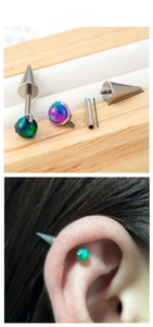 Detailansicht eines 1,2mm Titan-Labrets mit Opalkugel und Spike-Konus-Enden