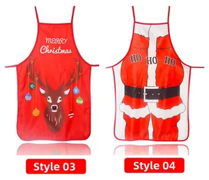 Detail of Christmas aprons featuring reindeer graphics and Santa Claus costume patterns