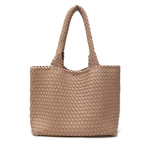 Large woven tote bag in apricot and coffee brown with matching pouch for women