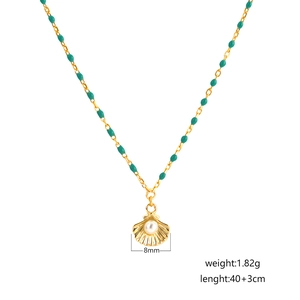 S925 silver shell pearl necklace in gold and green with size and weight dimensions