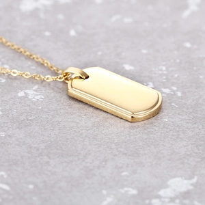 Polished gold rectangular military dog tag pendant necklace in stainless steel