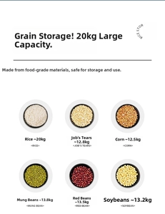 Macro detail of large capacity storage container showing various grain weights and limits