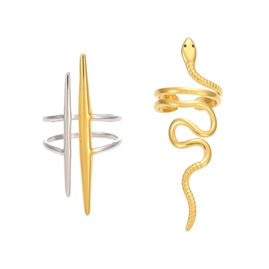 Anello a serpente e gioielli geometrici bicolore in acciaio inossidabile lucido