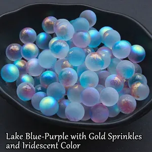 12mm iridescent blue and purple gradient glass beads with gold foil for DIY crafts