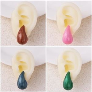 Colorful enamel teardrop earrings in brown, pink, blue, and green for women