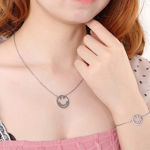 Smile Face Hollow Stainless Steel Necklace Bracelet Stud Earrings Women Trendy Korean Style Jewelry Accessories