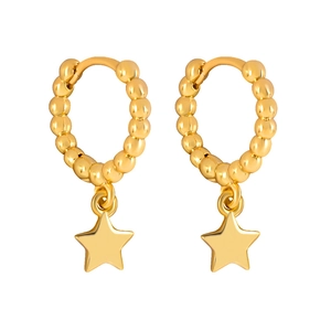 Minimalist S925 silver needle gold hoop earrings with polished bead and star charms
