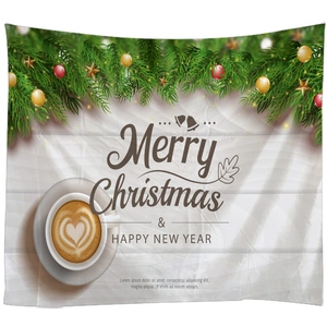 Arazzo natalizio con rami di pino e scritte festive Merry Christmas & Happy New Year