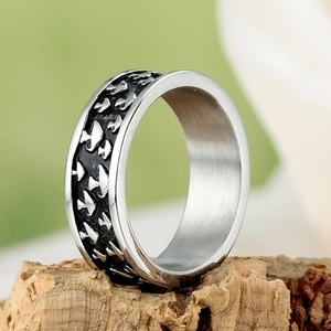 Mushroom Pattern Band Ring 316L Stainless Steel Retro Embossed Forest Style Jewelry For Men Women Gothic Punk