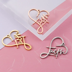 Heart Faith Charm Pendant 304 Stainless Steel Hollow Script Word DIY Jewelry Making Accessory For Necklace Bracelet