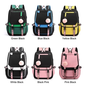Zaino scolastico capiente per ragazze in sei colori con porta USB e ciondolo di peluche