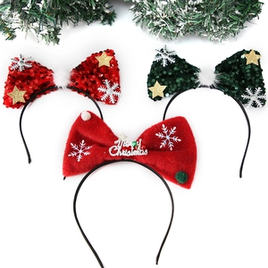 Christmas Headband Sequin Bow Hair Hoop Star Snowflake Decoration For Holiday Party Festive Costume Accessory Women Kids