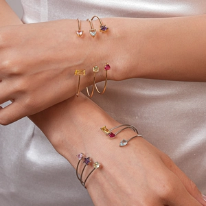 Bracelets Jonc Ouverts Cuivre Zircon Étoile Cœur Goutte Géométrique Minimaliste Ajustable Bijoux Mode Haut De Gamme Femmes