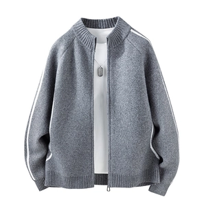 Herren Strickjacke Mit Reißverschluss Stehkragen Lässige Langarm Pullover Mit Streifen Design