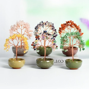 Natural Crystal Money Tree Handmade Copper Wire Wrapped Gemstone Tree Ornament With Ceramic Base Feng Shui Healing Home Office Decor