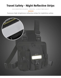 Detailed view of durable tactical chest bag featuring a high-brightness reflective safety strip