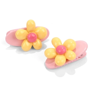 Sweet floral hair clips set in pink and yellow for girls with secure alligator grip