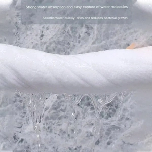 Detail of white microfiber cloth demonstrating strong water absorption and wringing action