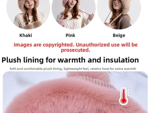 Detail of warm winter knit hat showing soft plush lining and large fur pom pom decoration