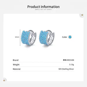 Elegant S925 sterling silver hoop earrings with turquoise stones and 12mm diameter
