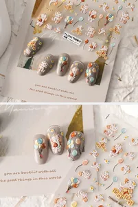 Détail d'autocollants 5D pour ongles TS-2052 avec motifs éléphant et ballons colorés