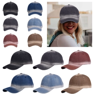 Vintage Denim Baseball Cap Ombre Gradient Distressed Washed Retro Adjustable Sun Protection Outdoor Sport Hat