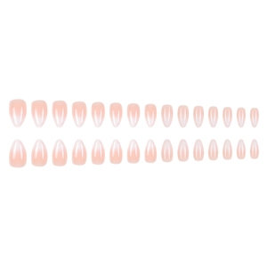 30pcs gradient pink almond press-on nails set with glossy ombre finish on white background