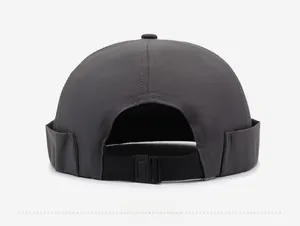 Rear view detail of dark gray quick-dry docker hat featuring adjustable elastic back strap