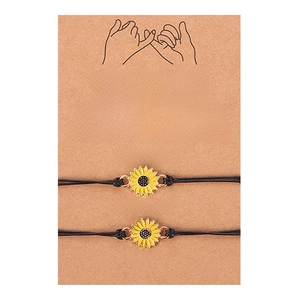 Friendship card with two sunflower braided rope bracelets for best friends and couples