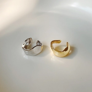 Minimalist S925 sterling silver ear cuffs with irregular lava texture in gold and silver