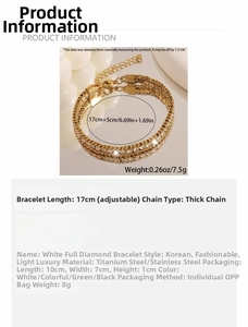 Detailed view of triple-layer titanium steel bracelet with sparkling white zircons