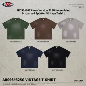 Camisetas retro de algodón pesado 325g con diseño de salpicaduras en cinco colores vintage