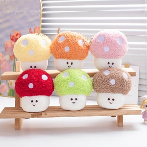 Mushroom Plush Keychain Soft Stuffed Toy Pendant With Smiley Face Polka Dots For Bag Accessories Colorful Gift